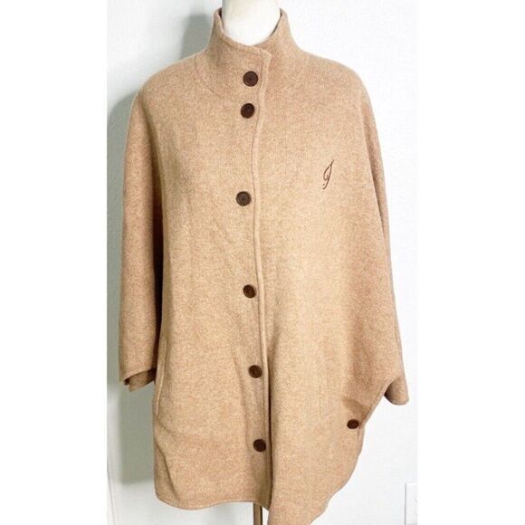 Mark & Graham Camel Lambswool Cape Poncho Wrap Shawl Coat Women's L XL - Picture 1 of 7